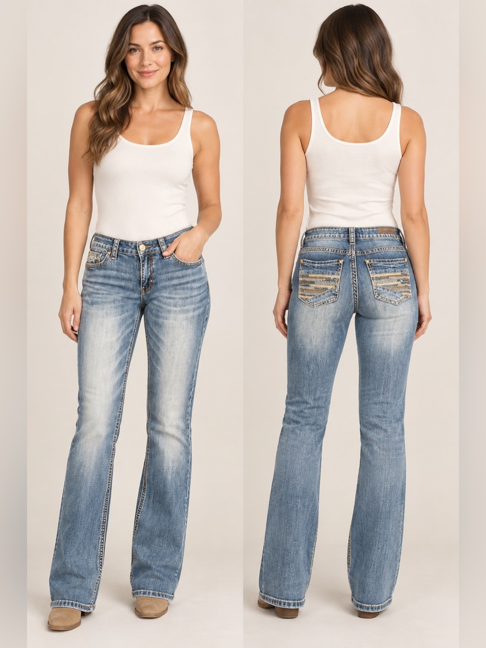 Womenโs Light Blue Bootcut Jeans - Classic Everyday Style Rock & Roll brand